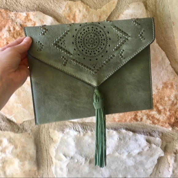 New! Anthropologie Tote and clutch combo in sage. - Picture 5 of 8